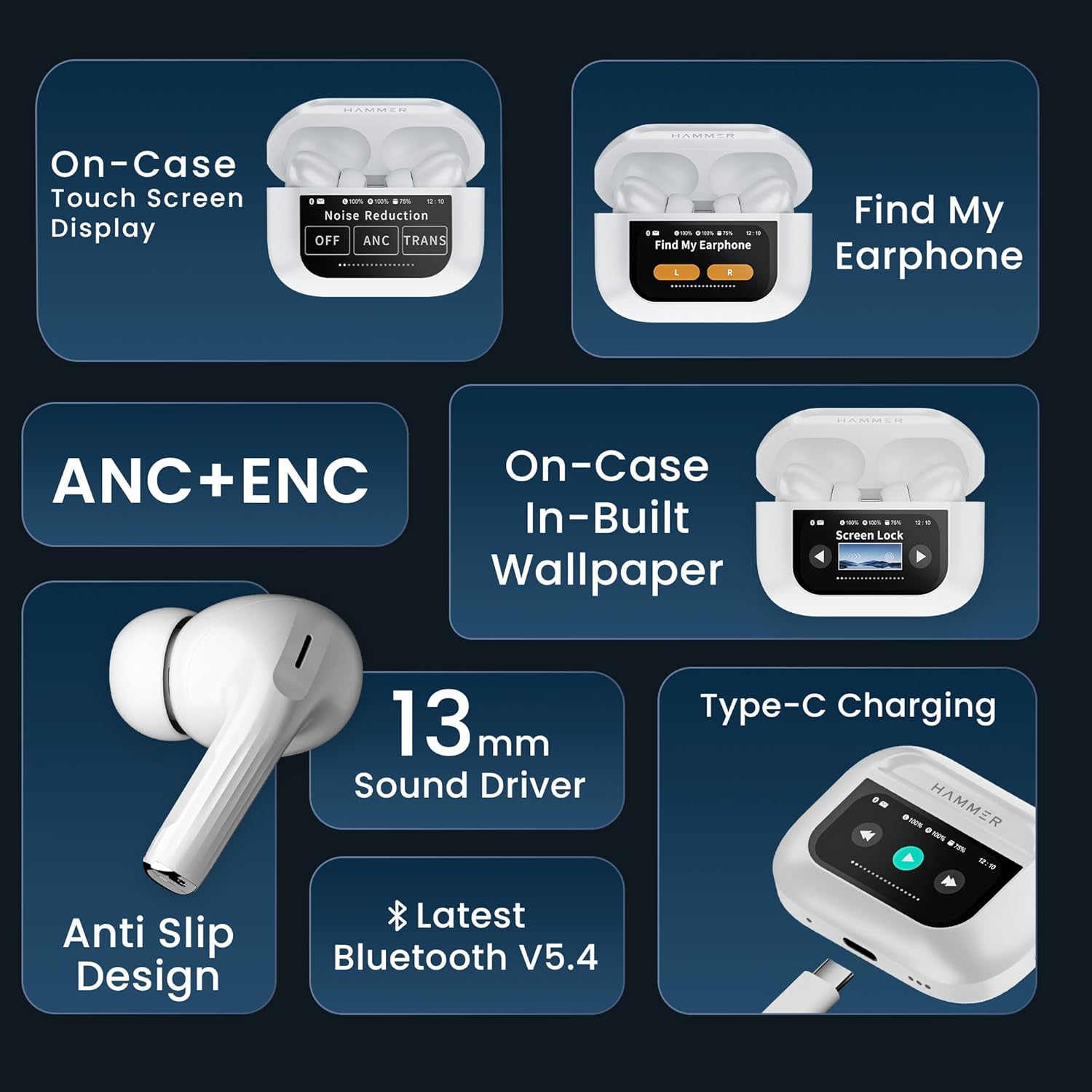 A9 Pro Earbuds Anc/enc Dauble Dark Tuch Screen Display Noise Reduction Wireless Earbuds For Android And Ios/airpods